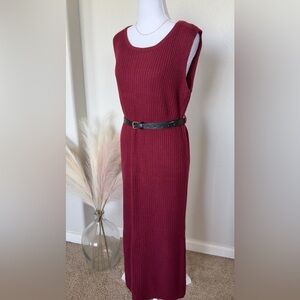 Elegant Sophisticated Sleeveless Knit Burgundy Midi Dress